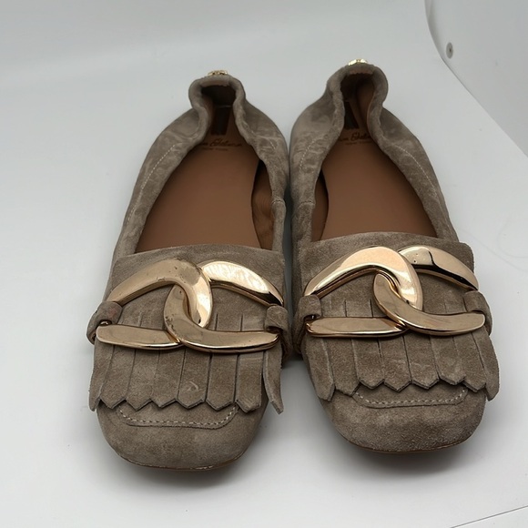 Sam Edelman Mimi Putty Leather Slip On‎ Squared Toe Golden Accent Ballet Flats - Picture 2 of 12